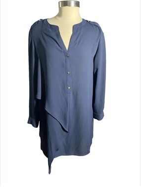 Chico's Slate Blue Asymmetric Hem Long Sleeve Tunic